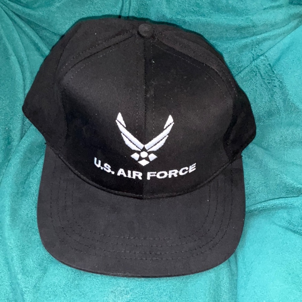 US Air Force USAF logo black hat, made in USA